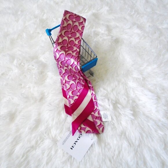 Coach Signature Print Silk Skinny Scarf Bold Pink C8363 - Picture 4 of 9